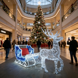 Décoration de Noël extérieure LED avec traîneau <span class=keywords><strong>et</strong></span> <span class=keywords><strong>rennes</strong></span> pour l'entrée des centres commerciaux, éclairage de fête, taille personnalisée - Product Image 1