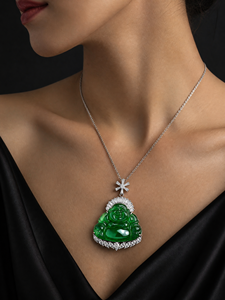 Colgante de jade con diseño de copo de nieve, jadeíta verde Zhengyang (Feicui) de grado hielo, colgante de Buda Maitreya, joyería de jade de alta gama - Product Image 3