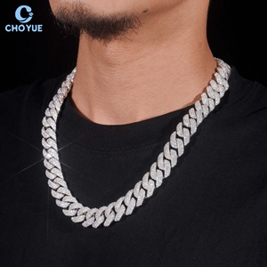 Collar para Hombre de 16mm con 3 Filas de Moissanita, Cadena Cubana, Chapado en Rodio, Plata Sólida 925, Joyería Hiphop Iced Out - Product Image 3