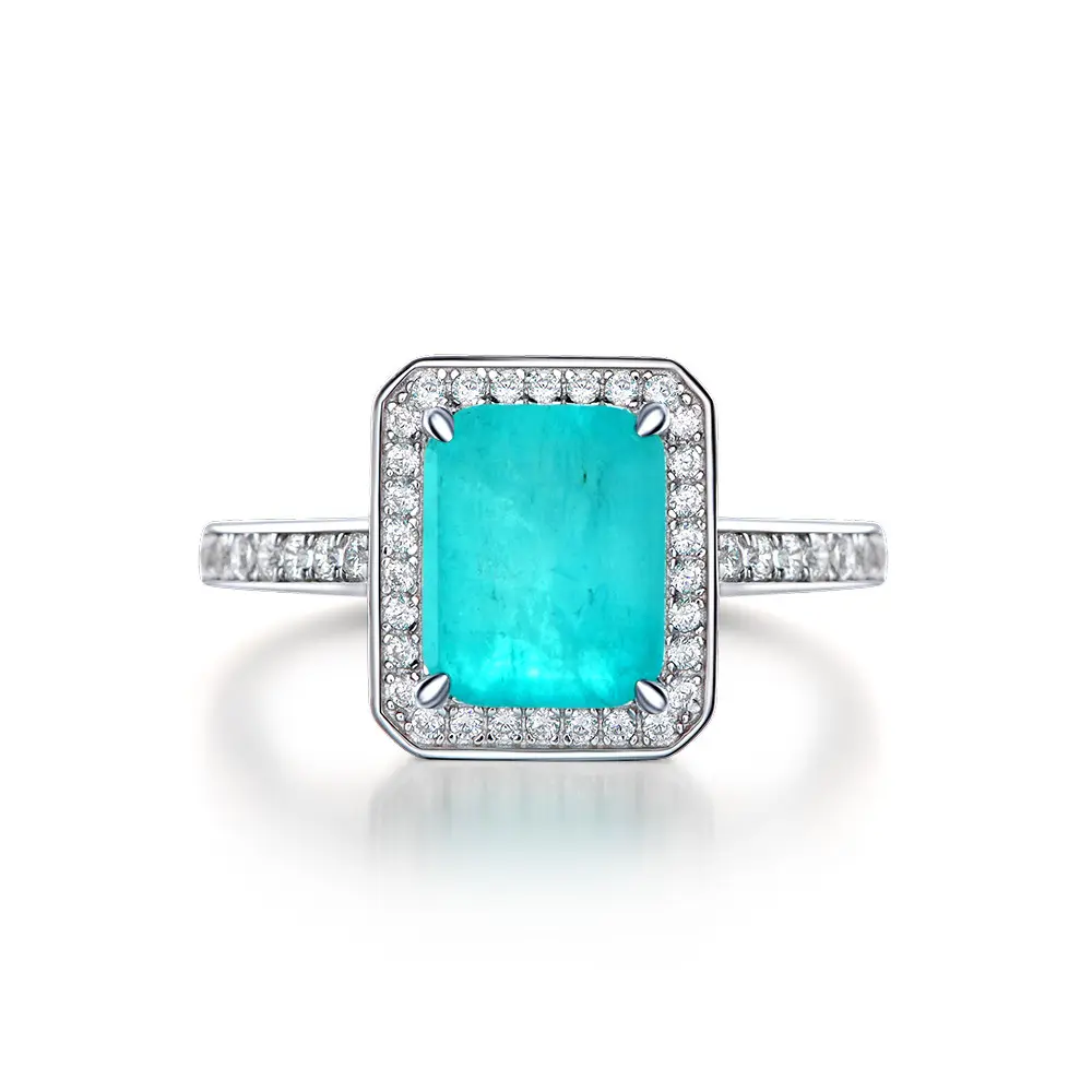 925 فضة أحجار بمقطع مشابه لشكل الوسائد خاتم الماس بارايبا الأزرق ستون خواتم مجوهرات للنساء