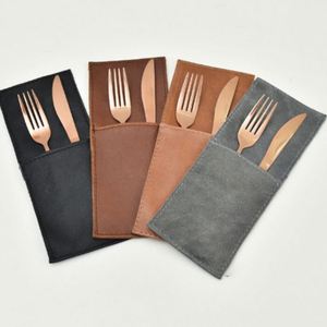 Étui à couverts en cuir PU HR, design luxueux, pochette pour couteau, pour le rangement des couverts de table, pour la décoration de table - Product Image 3