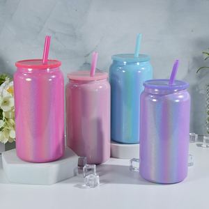Gobelet isotherme portable en acier inoxydable de 16 oz avec peinture arc-en-ciel par sublimation, tasse à paille anti-fuite, mug de voyage scellé - Product Image 1