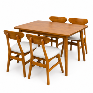 Elegante Juego de Muebles de Comedor de Madera de Teca con Sillas Laterales Tapizadas y Mesa Rectangular para Villa, Cafetería y Espacio de Comedor - Product Image 4