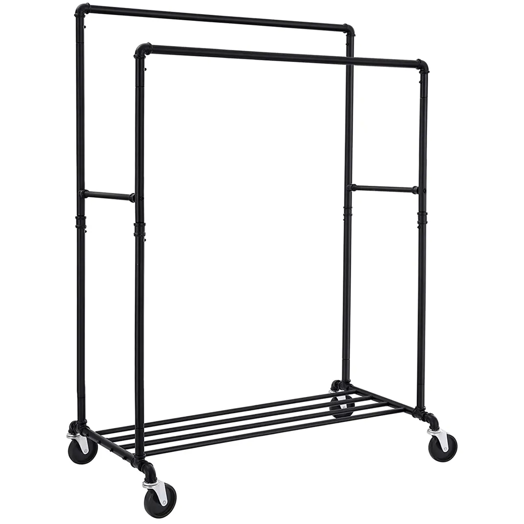 Wholesale Metal Assemble Steel Long Mini Clothing Rack Adjustable Double Clothing Display Rack And Shelf