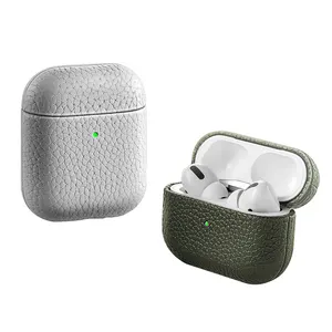 Étui AirPods Pro en cuir de vache souple, motif litchi, boîtier pour écouteurs sans fil Apple