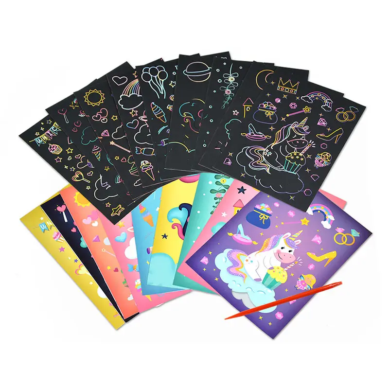 Nuovi bambini graffiti magici arcobaleno unicorno carta art set scratch painting painting per bambini