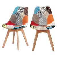 Fauteuil d'appoint rembourré en tissu patchwork de style mid-century avec pieds en bois massif pour salon, bureau à domicile et chambre à coucher