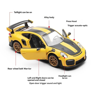 Coches de juguete de metal fundido a presión 1:32 911 GT2RS con sonido y luz, puertas que se abren, modelo clásico de camioneta antigua, adorno decorativo, juguetes de modelo. - Product Image 4