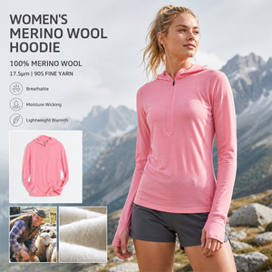 Sudadera con capucha de lana para mujer, de manga larga, con media cremallera, para exteriores, con logotipo personalizado, premium, cálida, suave, transpirable, para senderismo y trekking. - Product Image 1