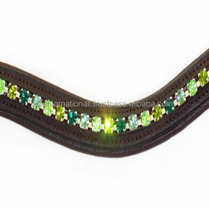 <b>Large</b> Crystal Bling Emerald Green Luxury Leather <b>Dog</b> <b>Collar</b> in Curved Shape Empty Channel with Full Stitching - Product Image 1