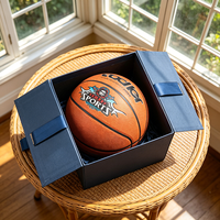 Boîte cadeau de basket-ball bleu marine personnalisée, boîte rigide à double porte OEM ODM avec fermeture à ruban pour l'emballage de produits sportifs et de ballons