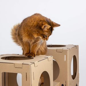 Nhà mèo kiểu lâu đài trong nhà cực lớn làm bằng bìa cứng đồ nội thất thú cưng tự làm - Product Image 5