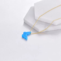 Bijoux de mode Chaîne plaquée or en argent sterling 925 Collier à breloques papillon opale bleue