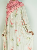 Abaya rose crème à imprimé floral avec ensemble hijab rose pâle, abaya noire ample décontractée, robe musulmane pour femmes