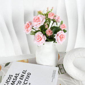 Ramo de Rosas Artificiales de Flor Completa, 10 Cabezas, Rojo Rosado para Champán, 29cm, Tela Tipo Seda para Decoración del Hogar, para el <span class=keywords><strong>D</strong></span>ía de la Madre - Product Image 6