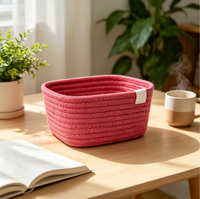 Panier de rangement pliable en coton de style bohème, rectangulaire, écologique, pour la décoration de la maison - Organisateur de rangement de bureau, couleur personnalisée