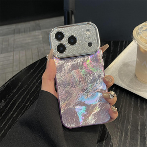 Coque de téléphone de luxe en forme de coquillage avec diamants pour iPhone 17 16 15 14 Pro Max, texture coquillage, dégradé de paillettes ombrées, protection d'objectif, coque arrière - Product Image 4