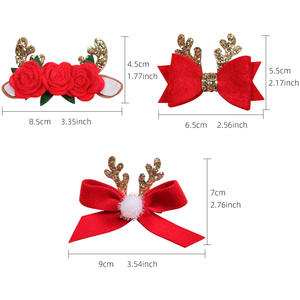 Set de Pinzas para el Cabello Navideñas Rojas de Tela No Tejida, Accesorios de Asta de Reno para Niñas, Pinzas para el Cabello con Rosas <span class=keywords><strong>91108</strong></span> - Product Image 5