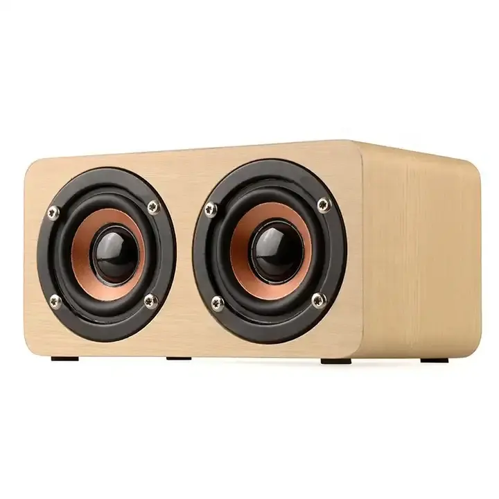 W5 Altavoz inalambrico caixa de som portátil boombox duplo chifre retro sem fio alto falante de madeira com suporte