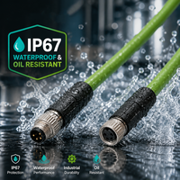 Kabel Ethernet M8 A-Code 4 Pin Male to Female, 100Mbps IP67 Tahan Air dengan Jaket Hijau PUR untuk kabel ethernet industri