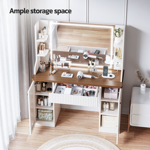 Factory Direct Fluted Drawer Design Brightness Dressing Table <b>Vanity</b> Desk with <b>Mirror</b> and Drawers - Product Image 4