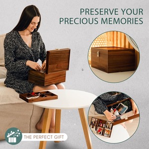 Wood <b>Keepsake</b> Chest Wooden Storage <b>Box</b> with Hinged Lid Wooden <b>Box</b> with Hinged Lid Acacia Wood with Adjustable Tray - Product Image 2