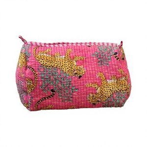 Pink Animal Print Quilted Cosmetic Bag Medium Size Fashion Portable <b>Makeup</b> <b>Case</b> with Zipper Closure - Product Image 4