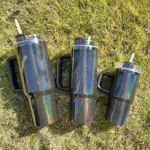Bpa Free Plated 14Oz 30Oz 40Oz Shimmer Tumbler <b>Double</b> <b>Walled</b> Underneath Holographic Black Coffee <b>Mug</b> - Product Image 3