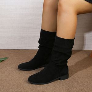 Bottes courtes à talon épais en <span class=keywords><strong>daim</strong></span> denim pour femmes, nouvelle collection automne-hiver 2025, avec un grand pli - Product Image 3