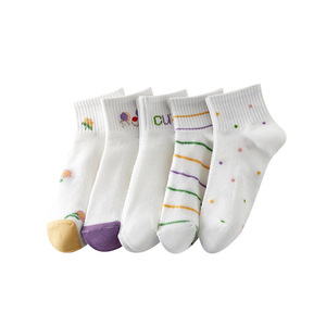 Women's Ankle Socks Thin Breathable Cotton Spring Summer Casual White Gradient Pattern Sweat Absorbing - Product Image 5