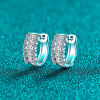 Pendientes de Aro de Plata de Ley 925 con Baño de Rodio y Moissanita, Corte Brillante Redondo, Engaste de Triple Hilera, Joyería Diaria y de Fiesta para Mujer