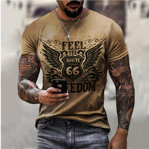 เสื้อยืดพิมพ์ลาย Route 66 คุณภาพสูง แฟชั่นคอกลม ลายกราฟิก Motor 66 <span class=keywords><strong>Inn</strong></span> เสื้อยืดฤดูร้อน โพลีเอสเตอร์ ทรงหลวม - Product Image 5