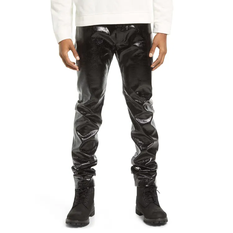 2023 Latest Tight Leather Pants Trousers Men's Fashion Casual Motorcycle Pants Faux Leather Pants Men