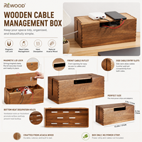 Boîte de gestion des câbles rectangulaire en bois d'acacia à poser sous le bureau avec couvercle, capacité 10-20L, pour bureau, salon et table TV