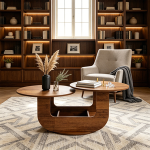 Elegante Mesa <span class=keywords><strong>de</strong></span> <span class=keywords><strong>Centro</strong></span> Plegable Minimalista con Marco <span class=keywords><strong>en</strong></span> U, Tableros Dobles <span class=keywords><strong>de</strong></span> Nogal, Color Personalizable para Decoración Moderna <span class=keywords><strong>de</strong></span> Apartamentos y Oficinas - Product Image 1