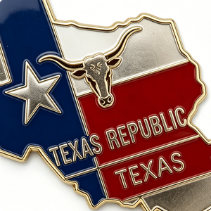 Insignia de recuerdo de graduación de Texas, de aleación de zinc chapada en oro, con forma de mapa, esmaltada y con impresión UV, para la bandera del estado de Texas. - Product Image 5