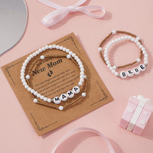 Juego de pulseras MAMA BABE de cuentas de semillas blancas de cuatro piezas Regalos para mamá <span class=keywords><strong>Hija</strong></span> Día de la madre - Product Image 2