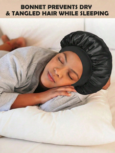 หมวกซาตินยืดหยุ่นสูงขายดีที่สุด สีพื้น สำหรับผู้หญิง ดูแลเส้นผมหยิก ใช้สำหรับนอนหลับ - Product Image 2