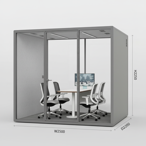 Cabine de <span class=keywords><strong>réunion</strong></span> multi-personnes insonorisée grise pour bureau, logement portable et mobile avec éclairage LED réglable en aluminium - Product Image 4