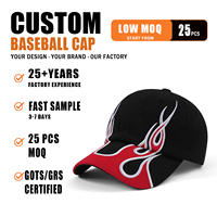 Casquette de baseball décontractée noire unie à visière incurvée avec broderie flamme personnalisée pour l'extérieur