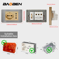 BAOBEN - Prise murale standard italienne en acier inoxydable avec bordure dorée, série panneau gris, prise USB Type C pour ordinateur