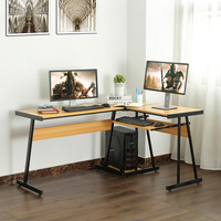 Vekin bureau classique en bois et fer, bureau d'angle en forme de L, bureau d'ordinateur créatif