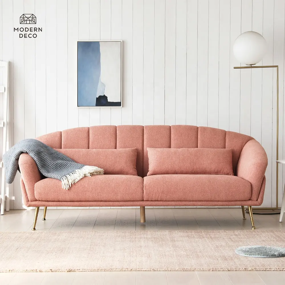 Canapé carré en tissu à dossier incurvé, 3 places, avec jambe en or, rose, vert, mobilier de salon moderne, personnalisé