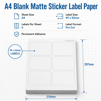 Papier autocollant A4 imperméable en vinyle blanc brillant, 6 feuilles, pour imprimantes jet d'encre et laser
