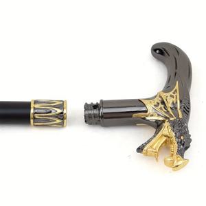Canne en métal à poignée en T Dragon ailé noir et or 2 pièces Bâtons de marche Décoration de fête pour hommes Élégant vintage pour hommes - Product Image 3