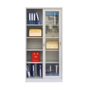 Armoire de classement en acier à porte coulissante entièrement vitrée de style moderne avec 4 étagères réglables pour le rangement au bureau, à l'école ou en atelier - Product Image 5