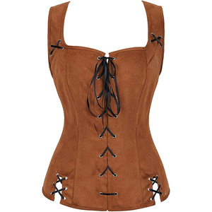 Costume de <span class=keywords><strong>pirate</strong></span> pour femme, veste médiévale, cosplay, corset vintage en daim, haut steampunk, <span class=keywords><strong>chemisier</strong></span> Renaissance à épaules dénudées, marron, noir, bleu - Product Image 5