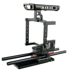 Cage pour appareil photo reflex numérique GONDOR GD-DC-17 pour <span class=keywords><strong>Canon</strong></span> 5D Series 5D3/5D4/5D SR Nikon D800/D810/<span class=keywords><strong>D850</strong></span> avec tige de 350 mm de long et 15 mm - Product Image 1