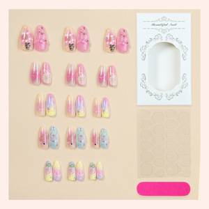 30 Pièces de <span class=keywords><strong>Nail</strong></span> <span class=keywords><strong>Art</strong></span> Populaire Européen et Américain, Motifs Floraux 3D, Nœuds, Ongles Courts Amande, Ongles Peints Motif Ours, Pré-faits - Product Image 3