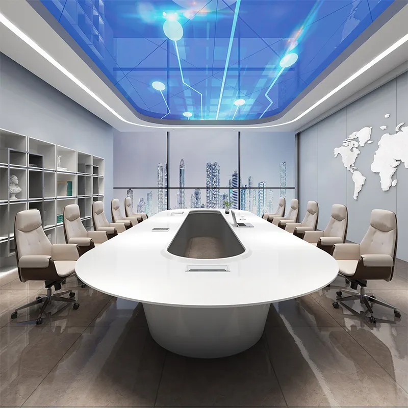 Meja konferensi furnitur komersial ruang kantor, desain Modern, Meja pertemuan mewah bentuk U panjang